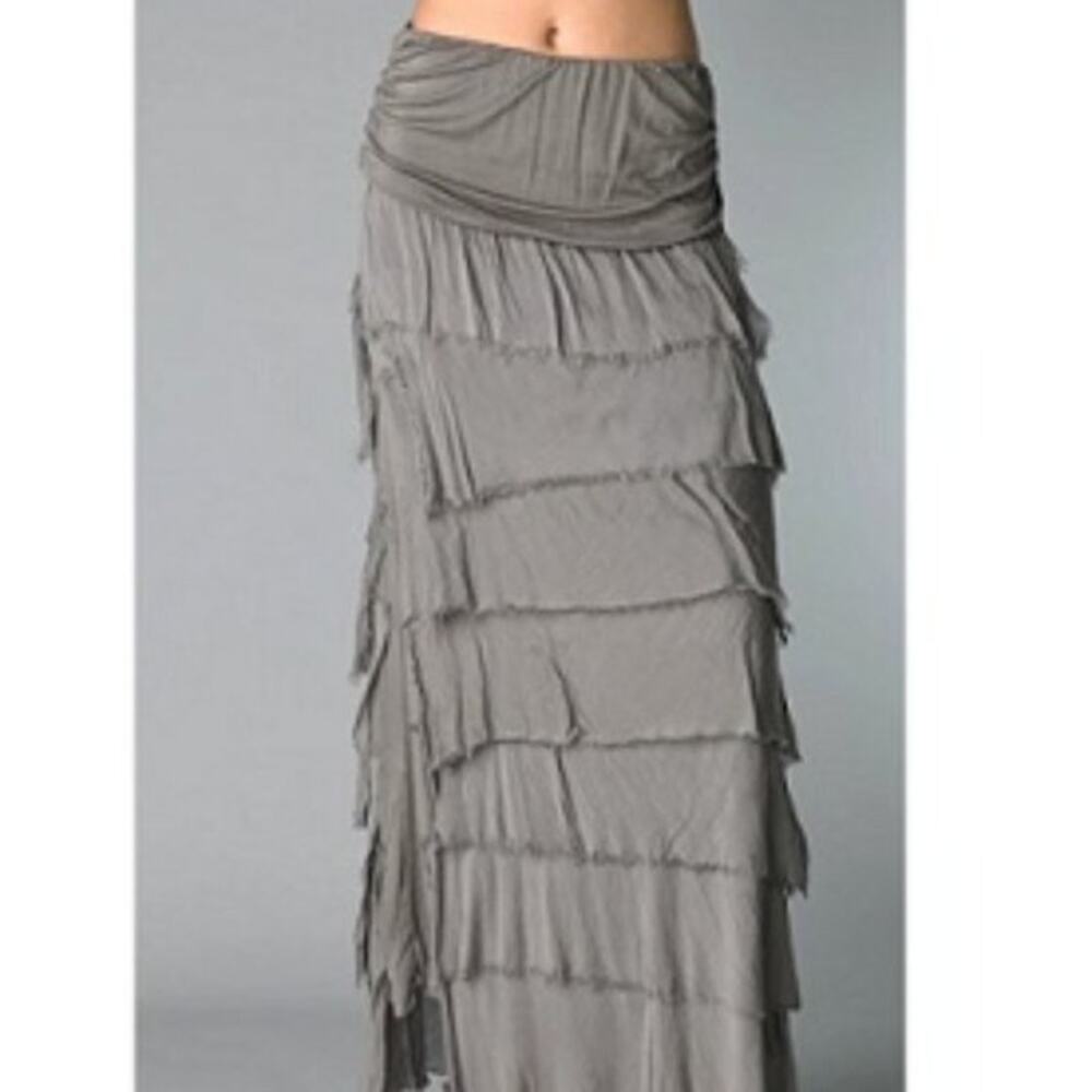 NEW Italian Silk Ruffle Layered Long Maxi Skirt or Tube Dress One Size - TAUPE